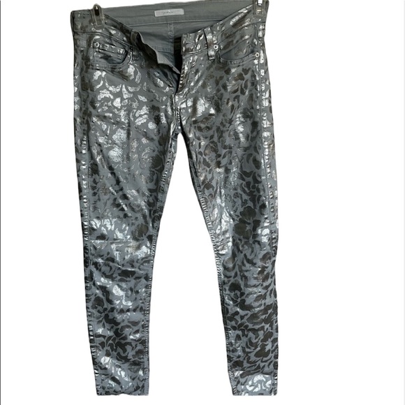 7 For All Mankind Metallic Skinny Foil Print Jeans - Picture 1 of 9